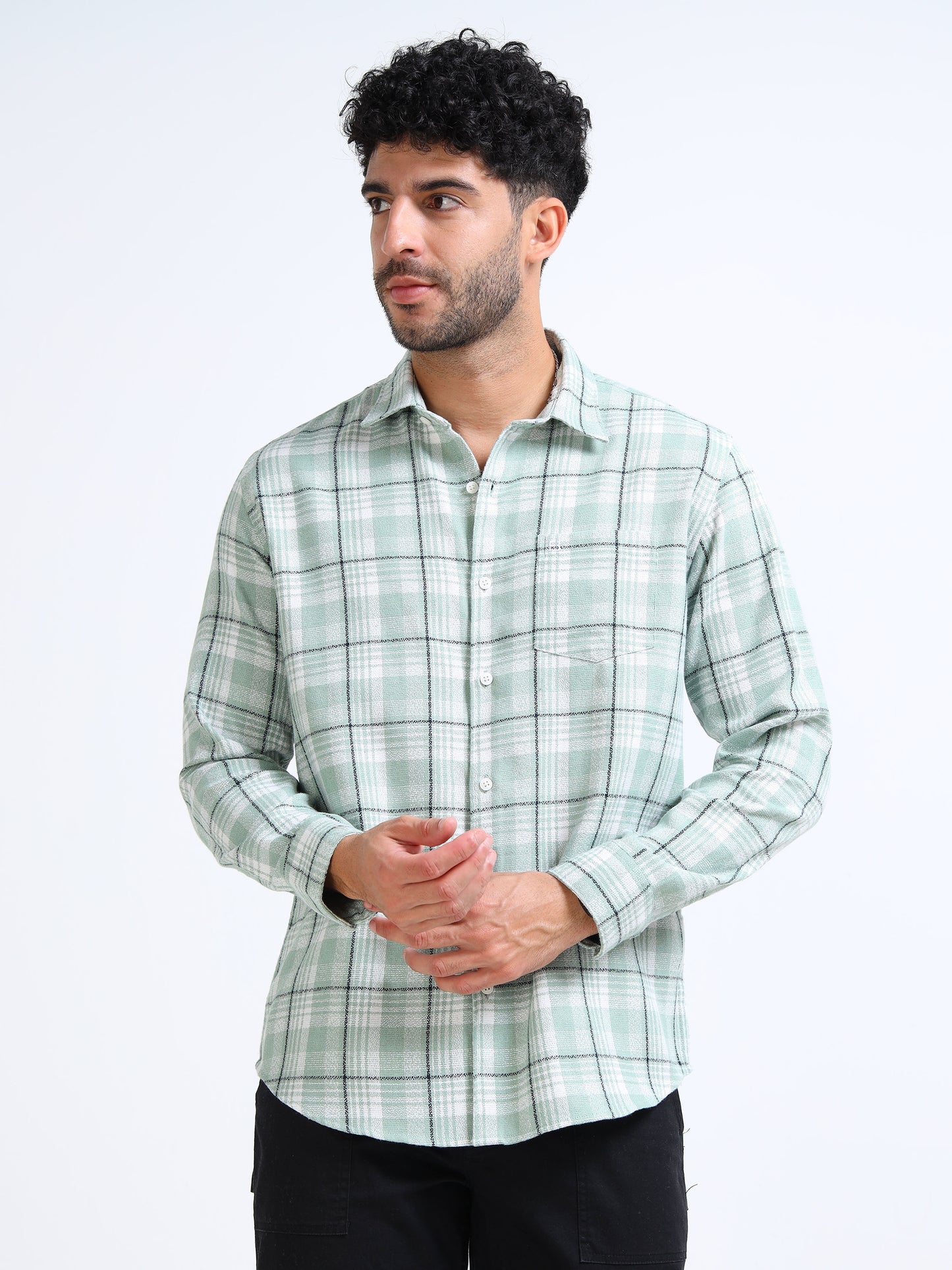 Green Checks Moss Cotton Blend Shirt