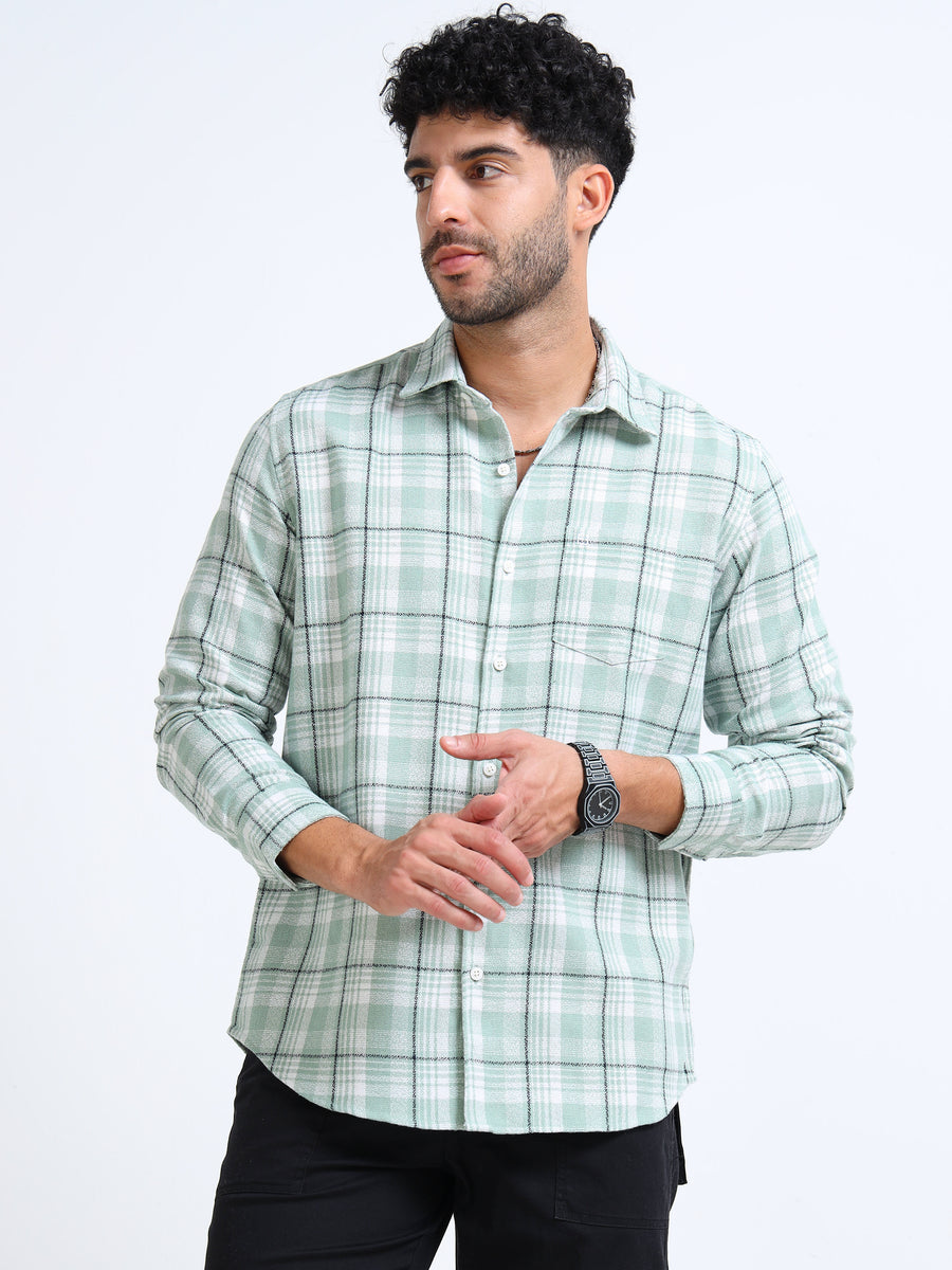 Green Checks Moss Cotton Blend Shirt