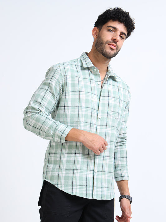 Green Checks Moss Cotton Blend Shirt
