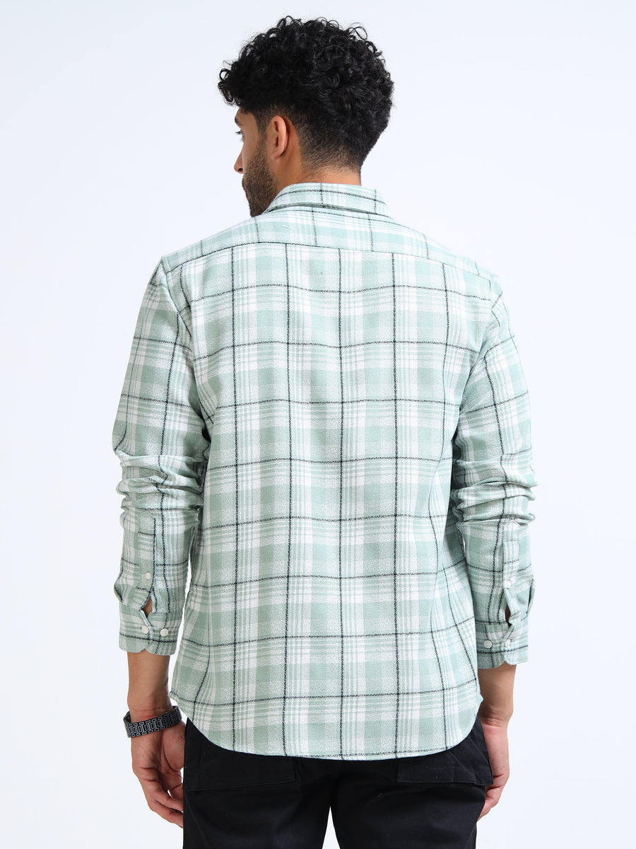 Green Checks Moss Cotton Blend Shirt