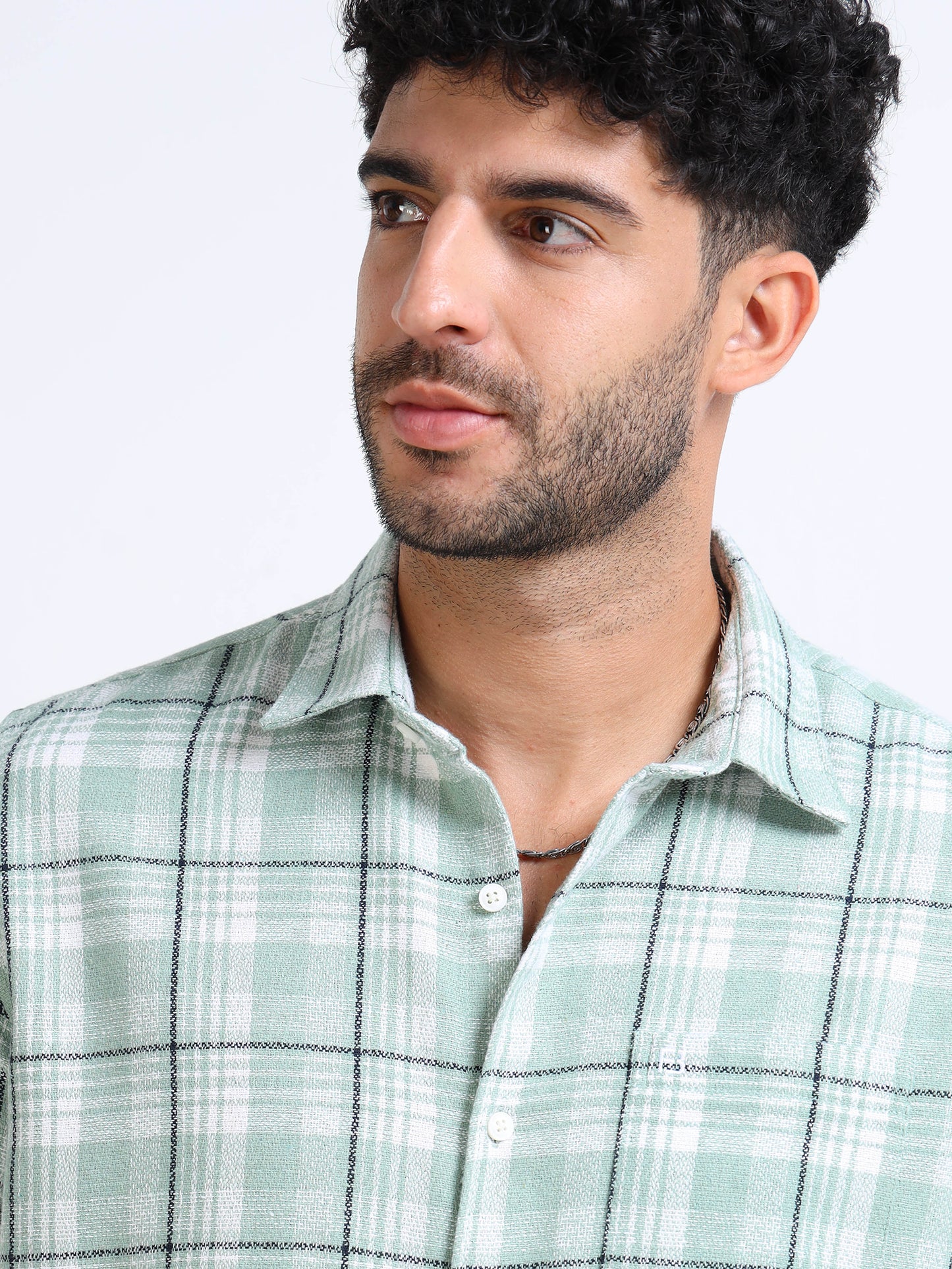Green Checks Moss Cotton Blend Shirt