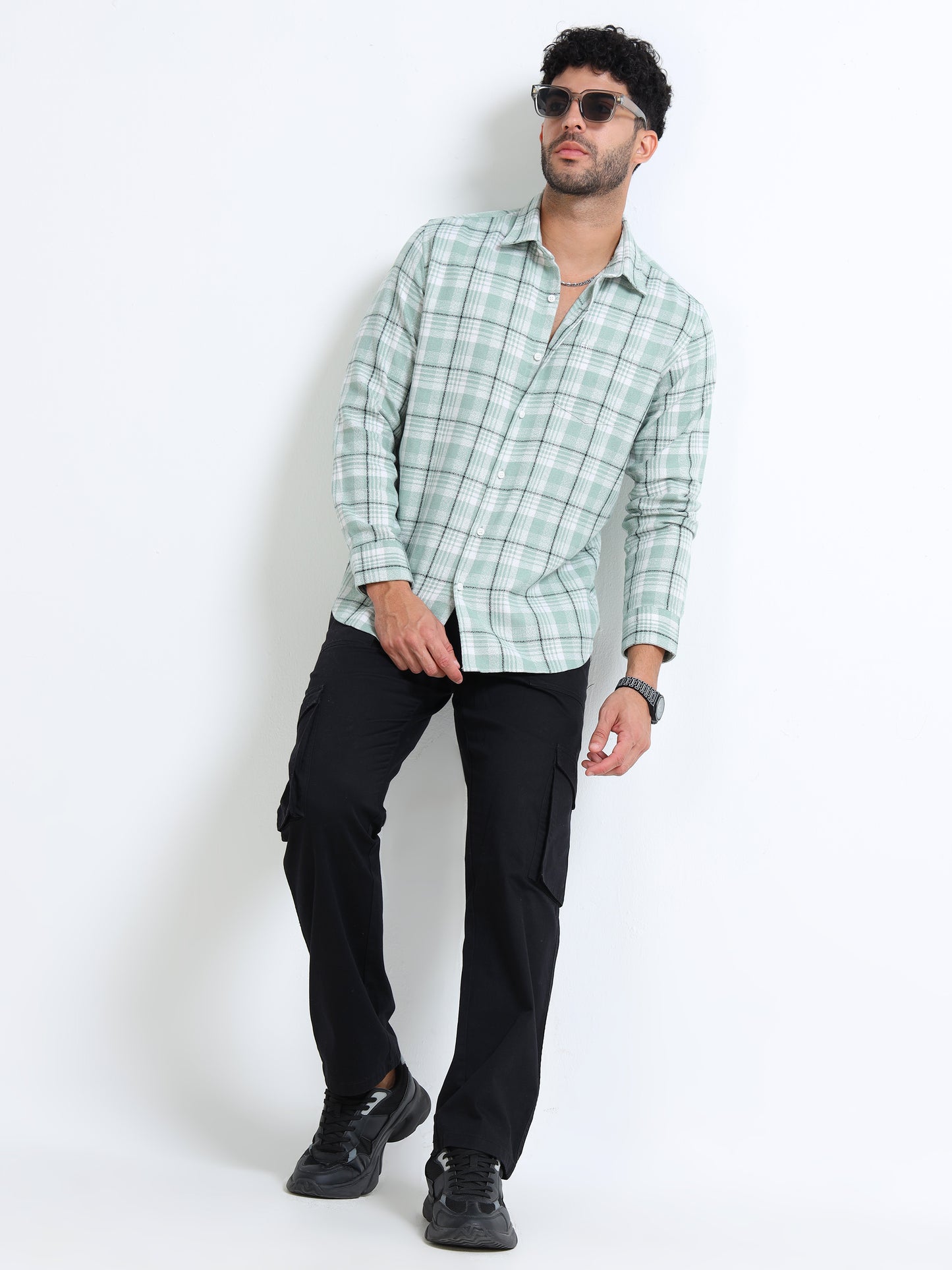 Green Checks Moss Cotton Blend Shirt
