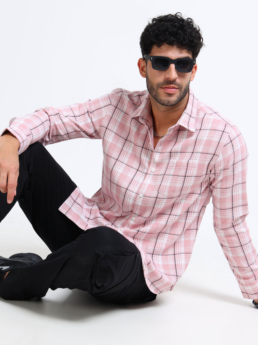 Pink Checks Moss Cotton Blend Shirt
