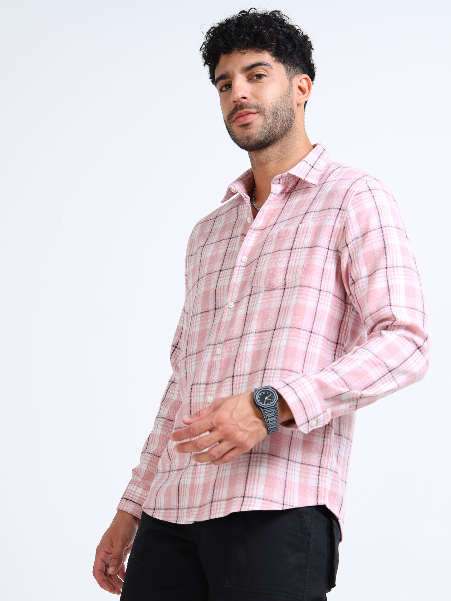 Pink Checks Moss Cotton Blend Shirt