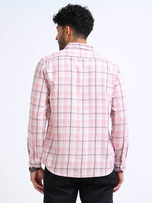 Pink Checks Moss Cotton Blend Shirt