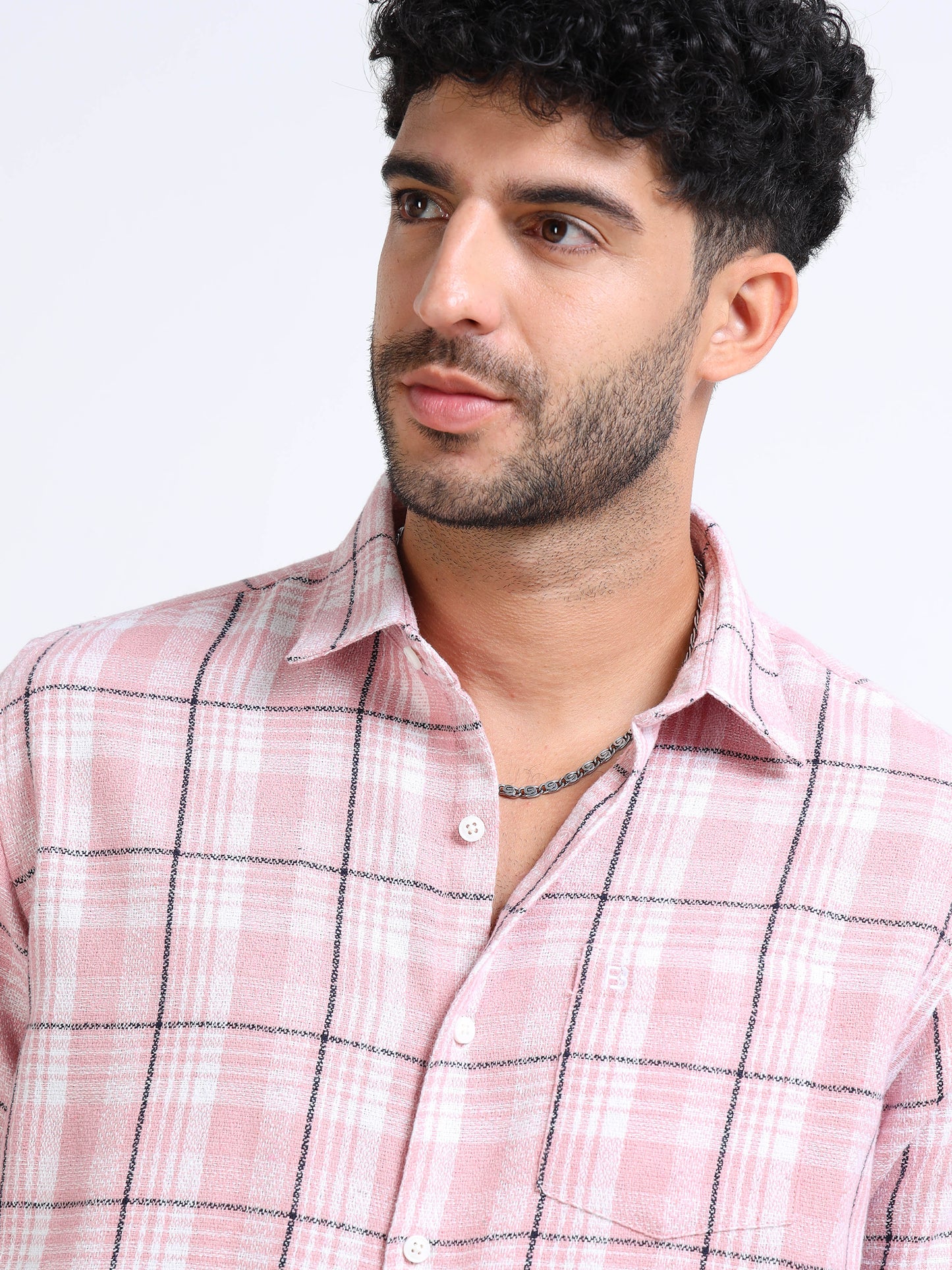 Pink Checks Moss Cotton Blend Shirt