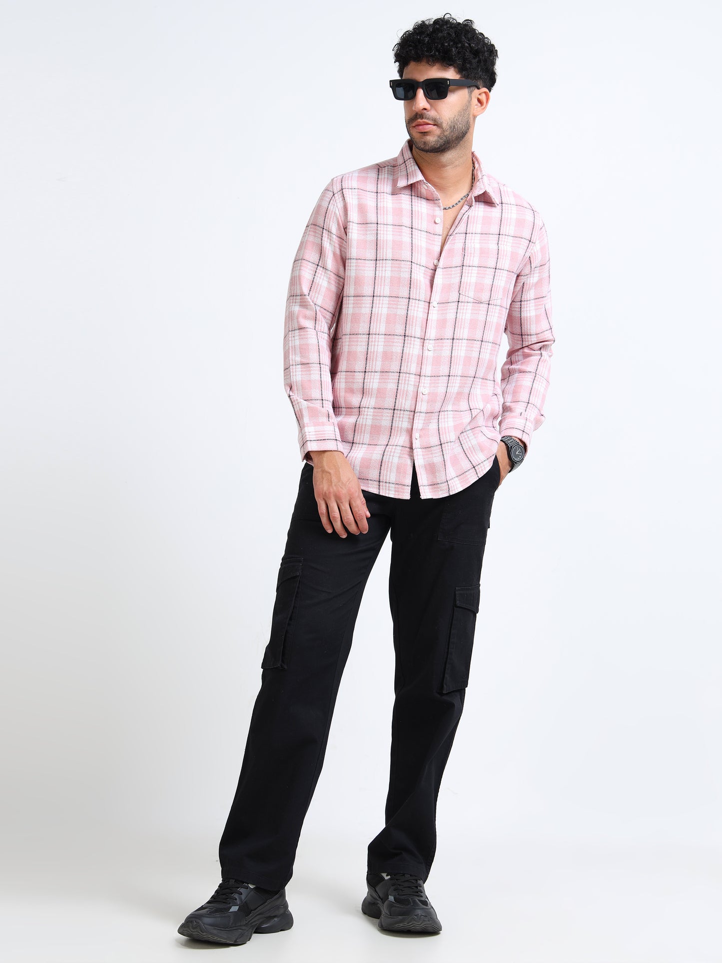 Pink Checks Moss Cotton Blend Shirt