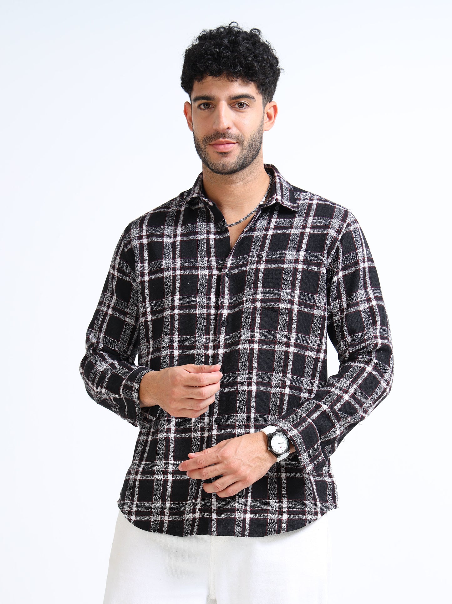 Sulfur Black Moss Checks Cotton Blend Shirt