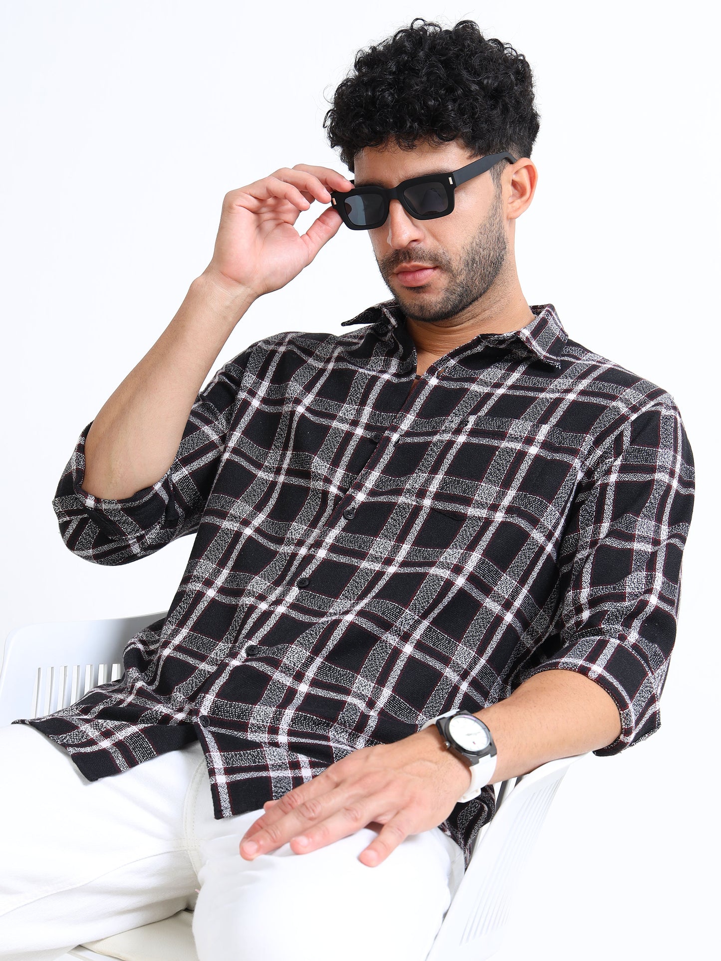 Sulfur Black Moss Checks Cotton Blend Shirt