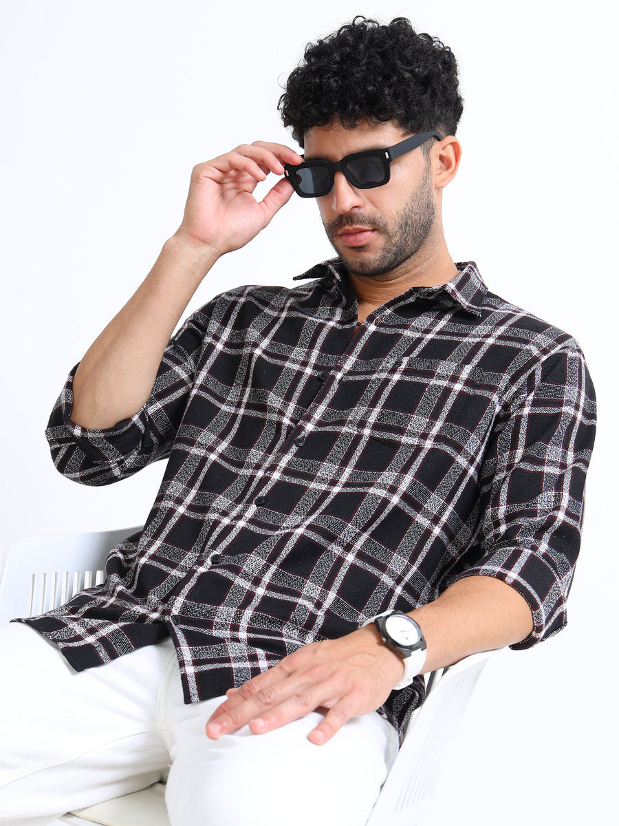 Sulfur Black Moss Checks Cotton Blend Shirt