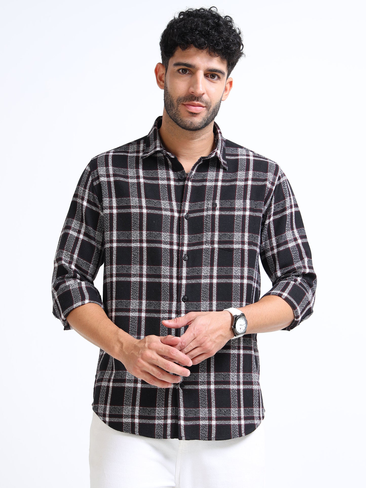 Sulfur Black Moss Checks Cotton Blend Shirt