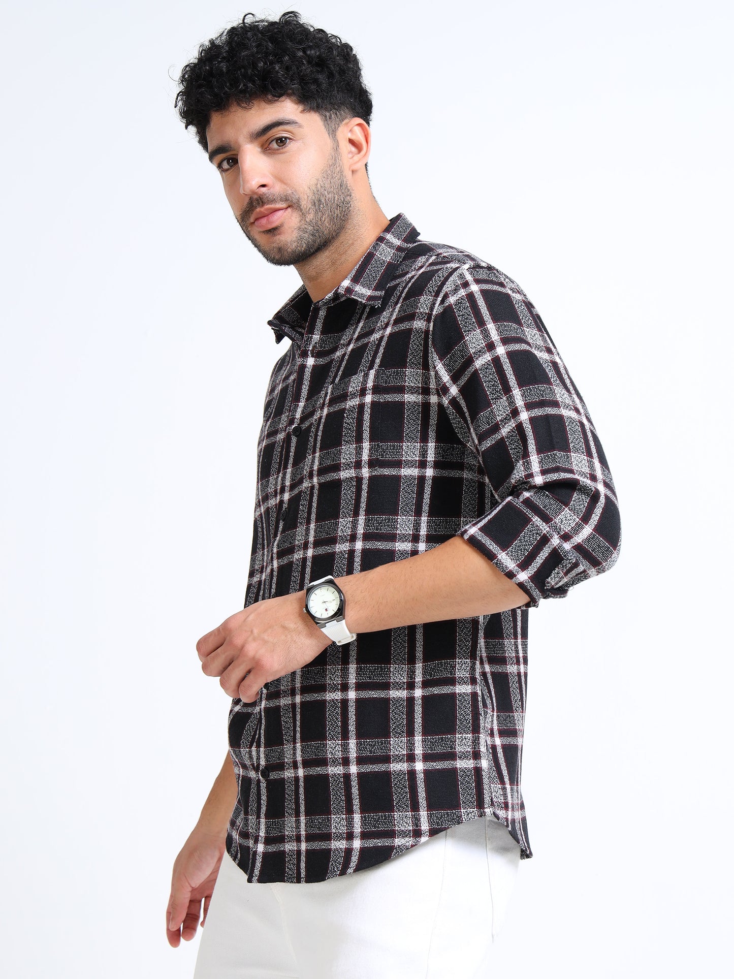 Sulfur Black Moss Checks Cotton Blend Shirt