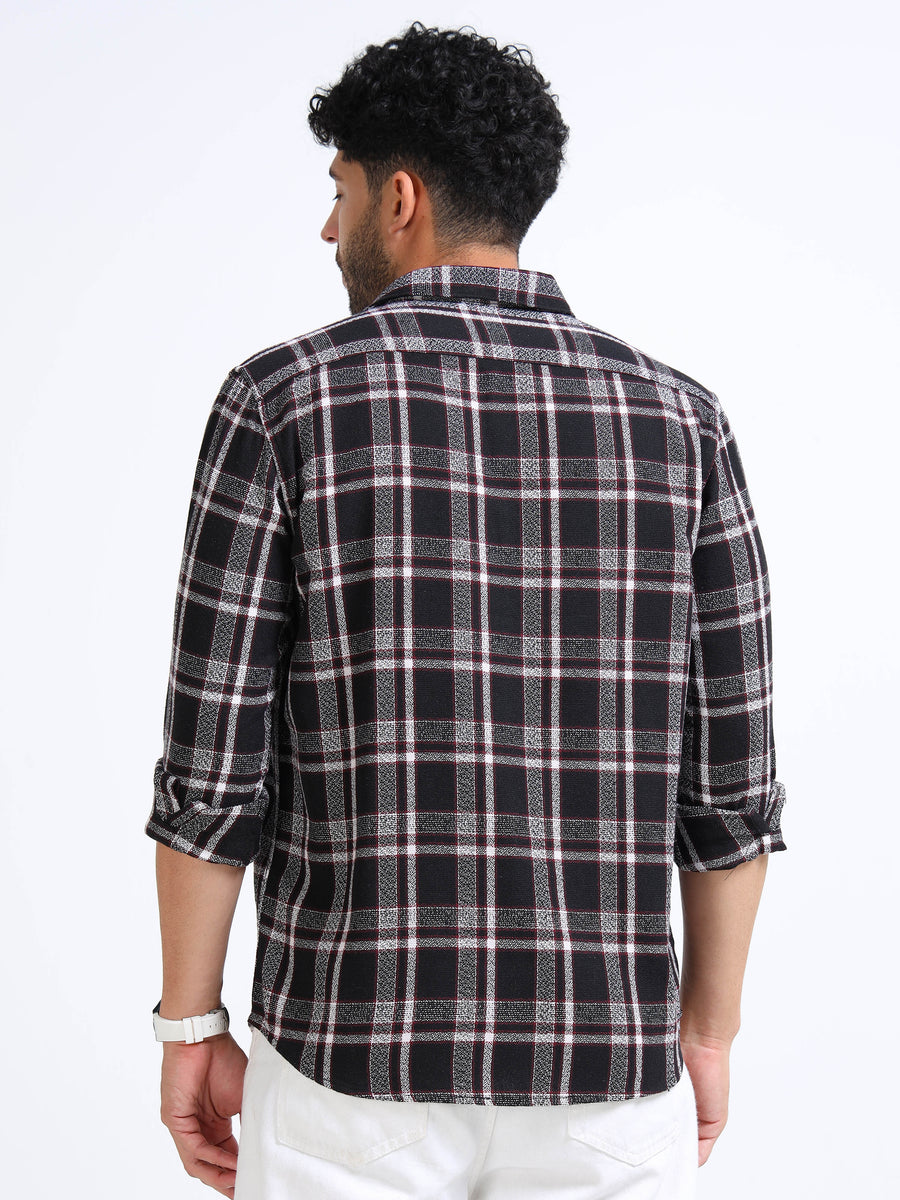 Sulfur Black Moss Checks Cotton Blend Shirt
