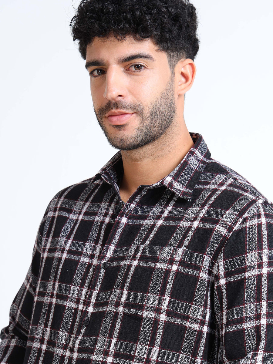 Sulfur Black Moss Checks Cotton Blend Shirt
