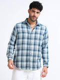 Dark Blue Moss Checks Cotton Blend Shirt
