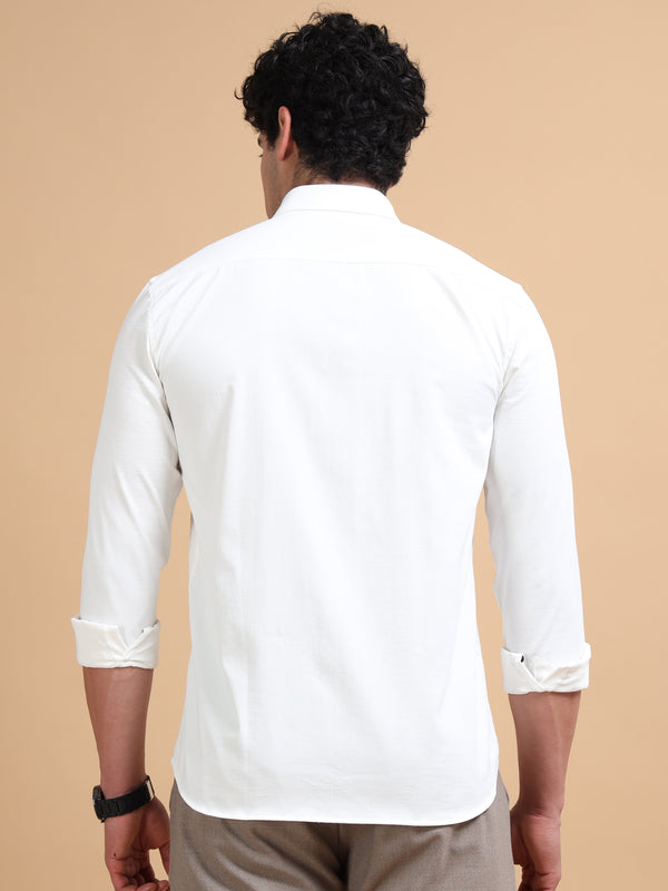 Men's White Cotton Blend Full Hand Embroidered Shirt – Premium Casual Wear