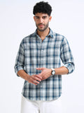 Dark Blue Moss Checks Cotton Blend Shirt