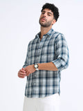 Dark Blue Moss Checks Cotton Blend Shirt
