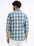 Dark Blue Moss Checks Cotton Blend Shirt