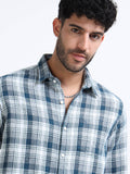 Dark Blue Moss Checks Cotton Blend Shirt