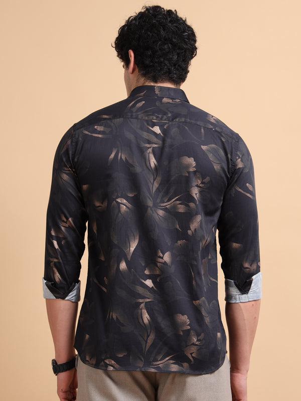 Men's Khaki Cotton Blend Full Sleeve Printed Shirt – Premium Casual Wear