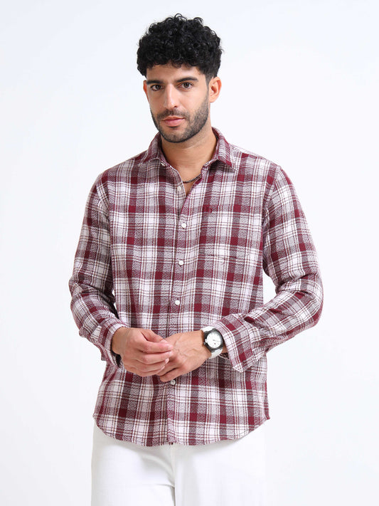 Cherry Moss Checks Cotton Blend Shirt