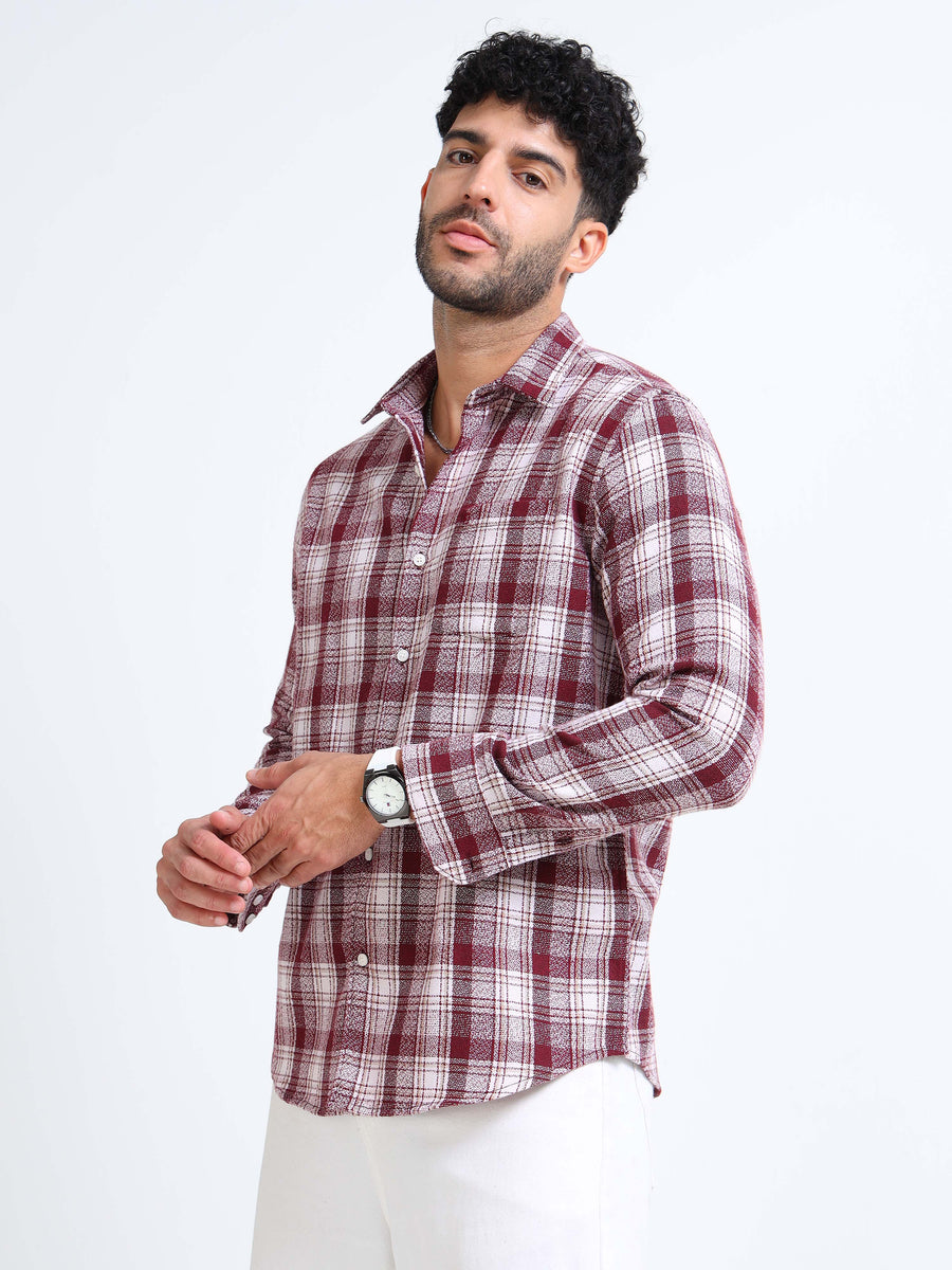 Cherry Moss Checks Cotton Blend Shirt