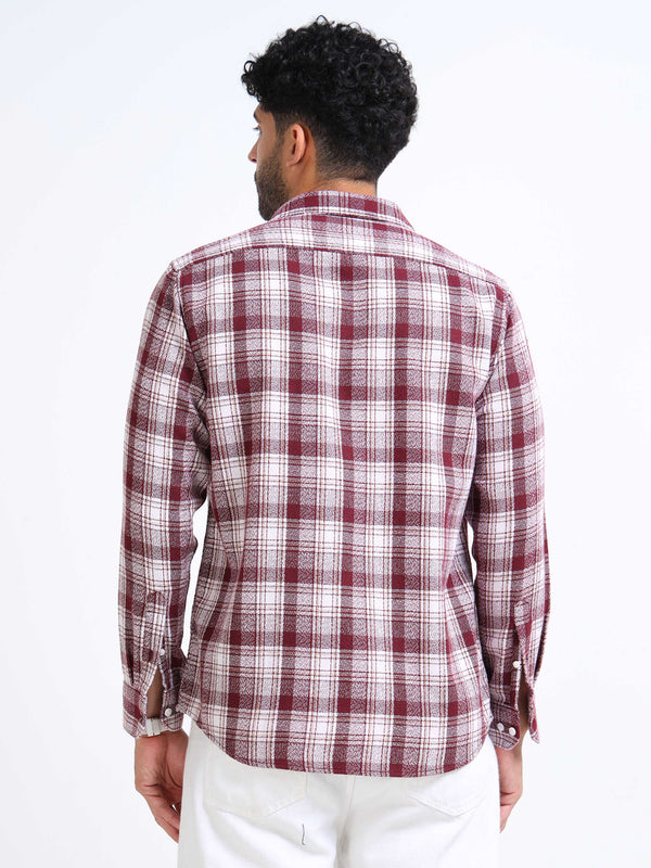 Cherry Moss Checks Cotton Blend Shirt