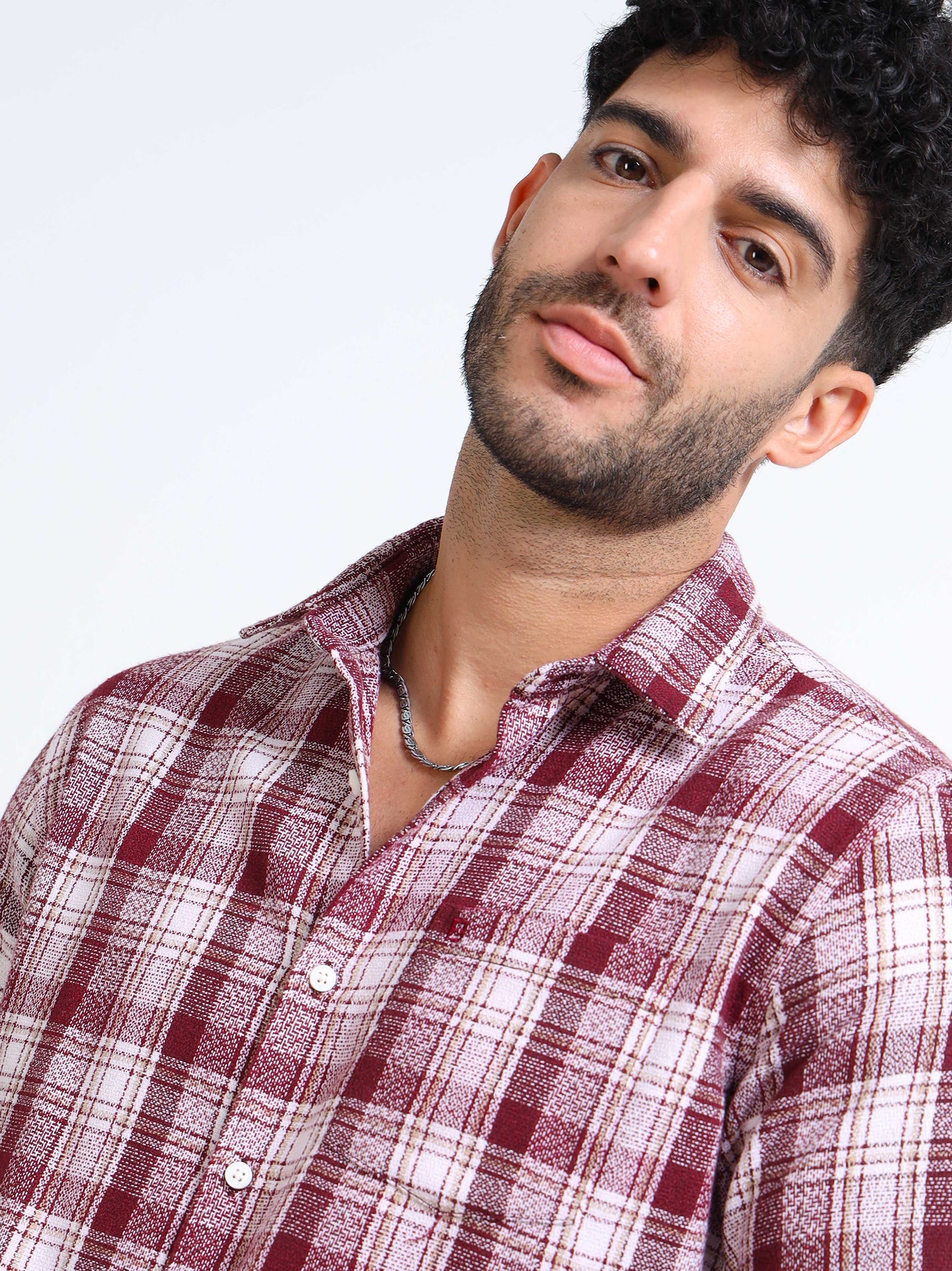 Cherry Moss Checks Cotton Blend Shirt