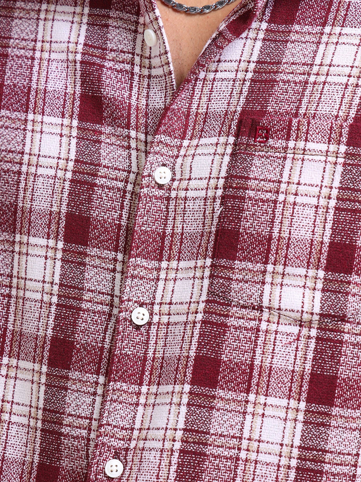 Cherry Moss Checks Cotton Blend Shirt