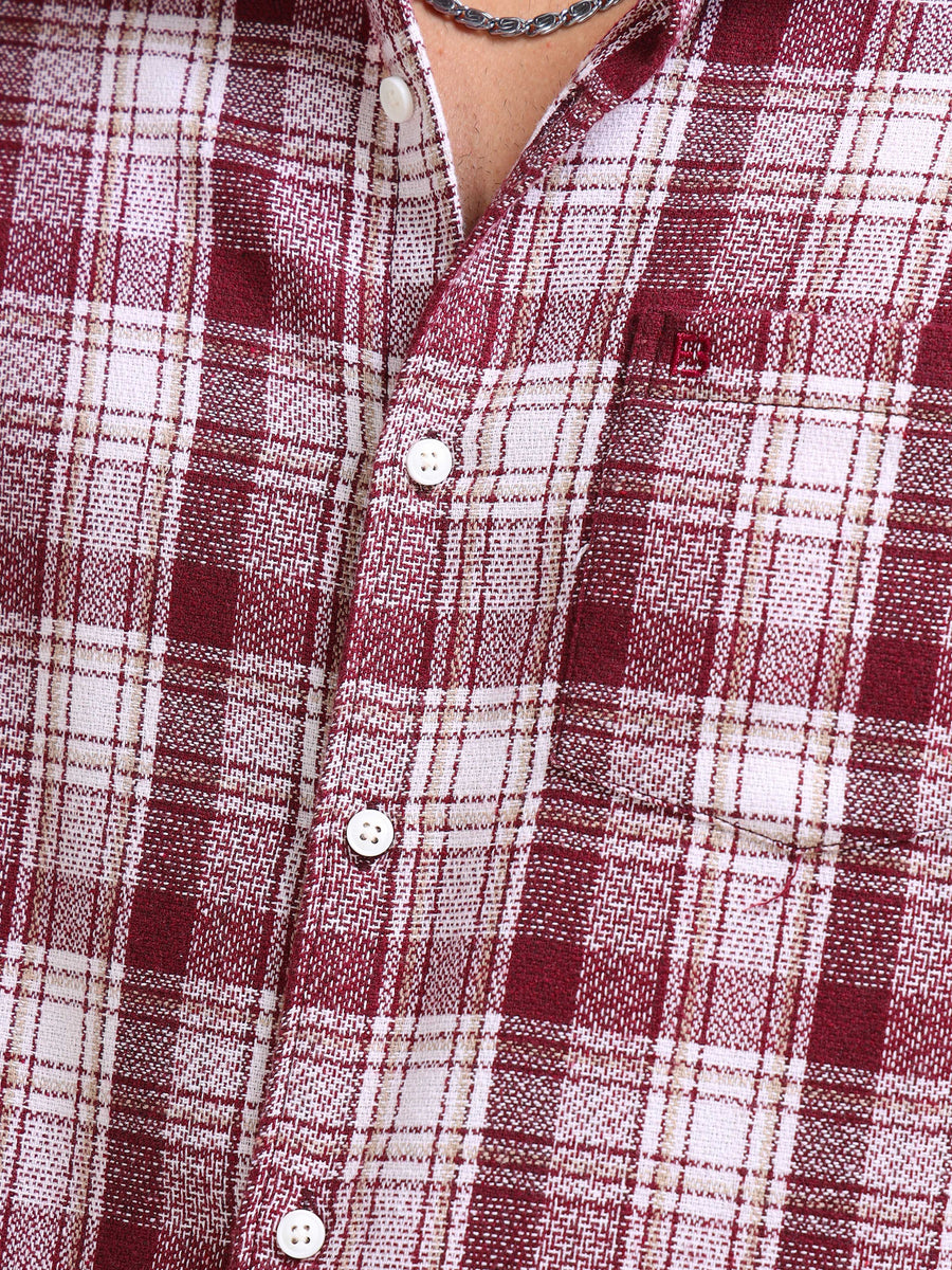 Cherry Moss Checks Cotton Blend Shirt