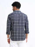 Navy Moss Checks Cotton Blend Shirt