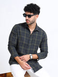 Olive Moss Checks Cotton Blend Shirt