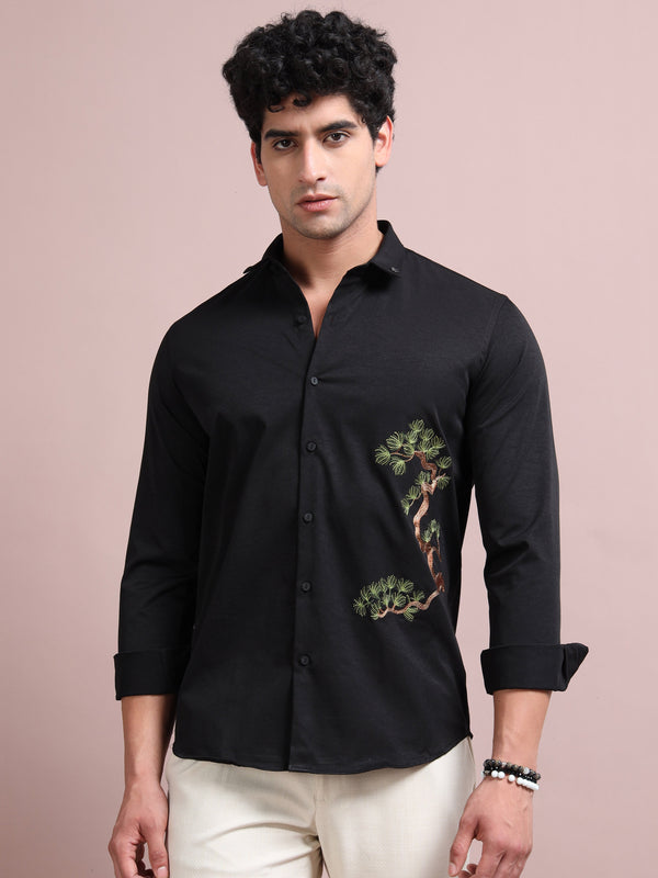 Men's Black Cotton Blend Full Hand Embroidered Shirt – Premium Casual Wear