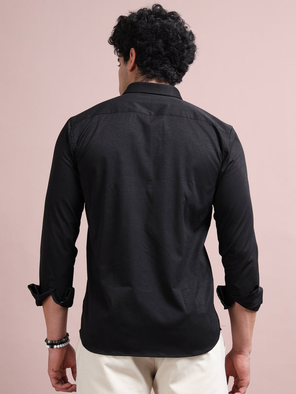 Men's Black Cotton Blend Full Hand Embroidered Shirt – Premium Casual Wear