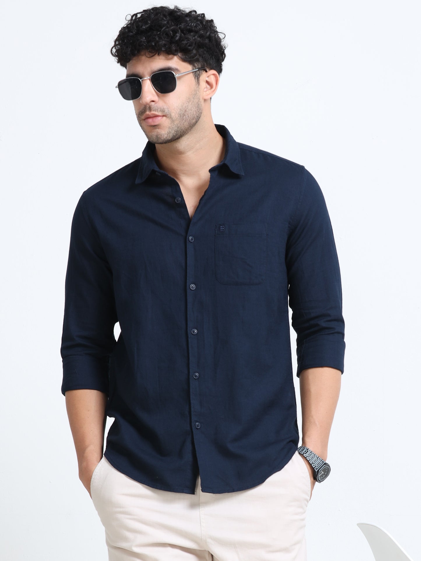 Men's NAVY Casual Button-Down Shirt for Effortless Style