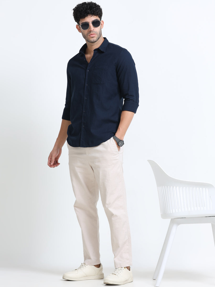 Men's NAVY Casual Button-Down Shirt for Effortless Style
