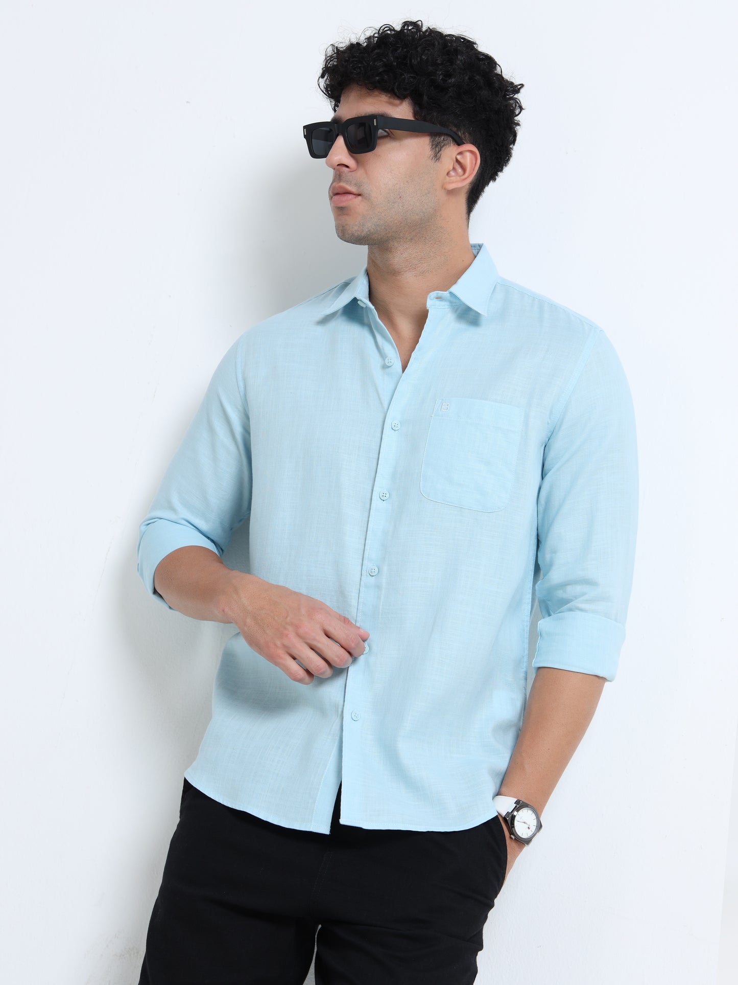 Men's SKY BLUE Casual Button-Down Shirt for Effortless Style