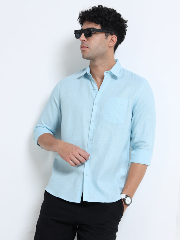 Men's SKY BLUE Casual Button-Down Shirt for Effortless Style