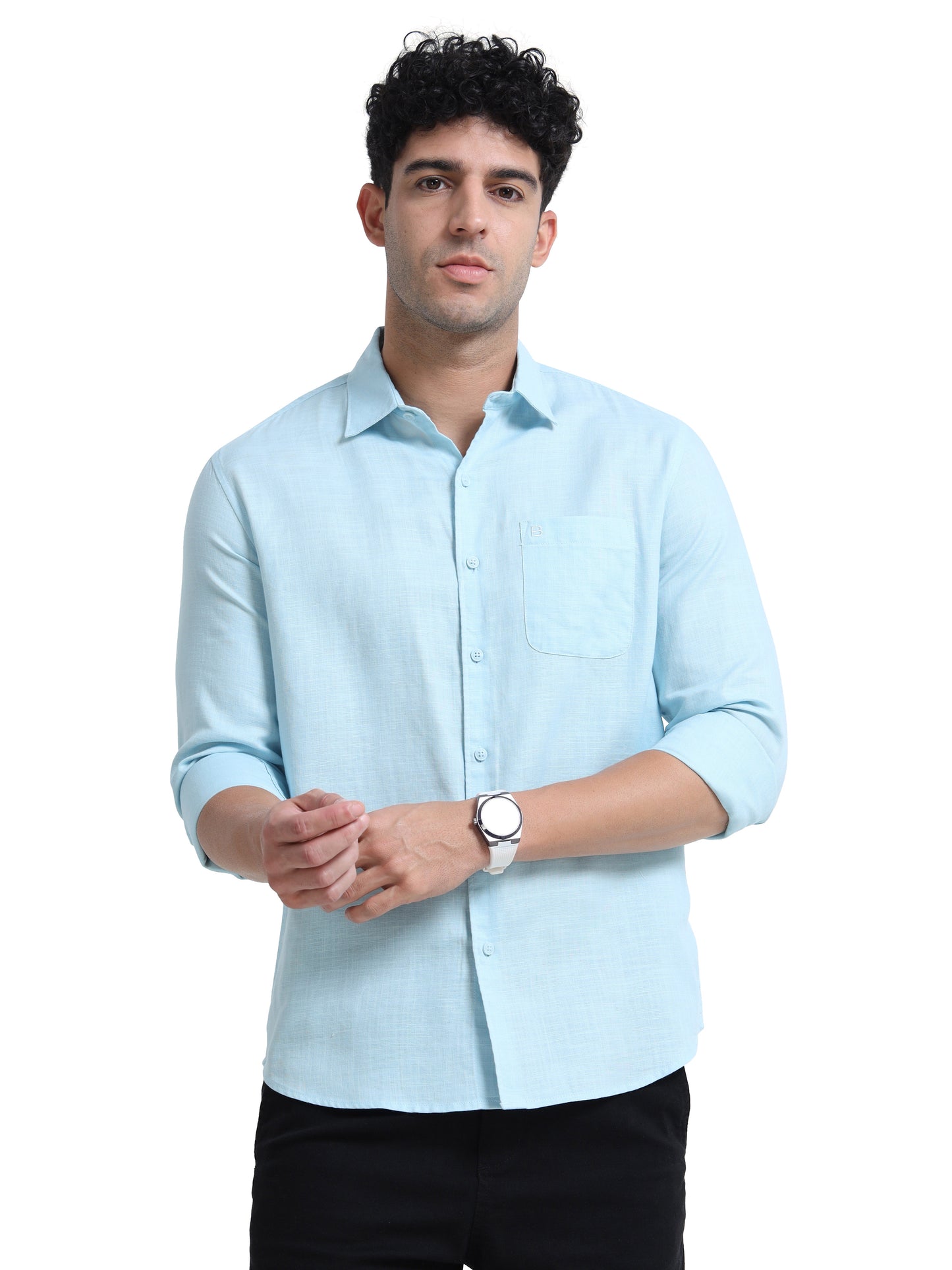 Men's SKY BLUE Casual Button-Down Shirt for Effortless Style