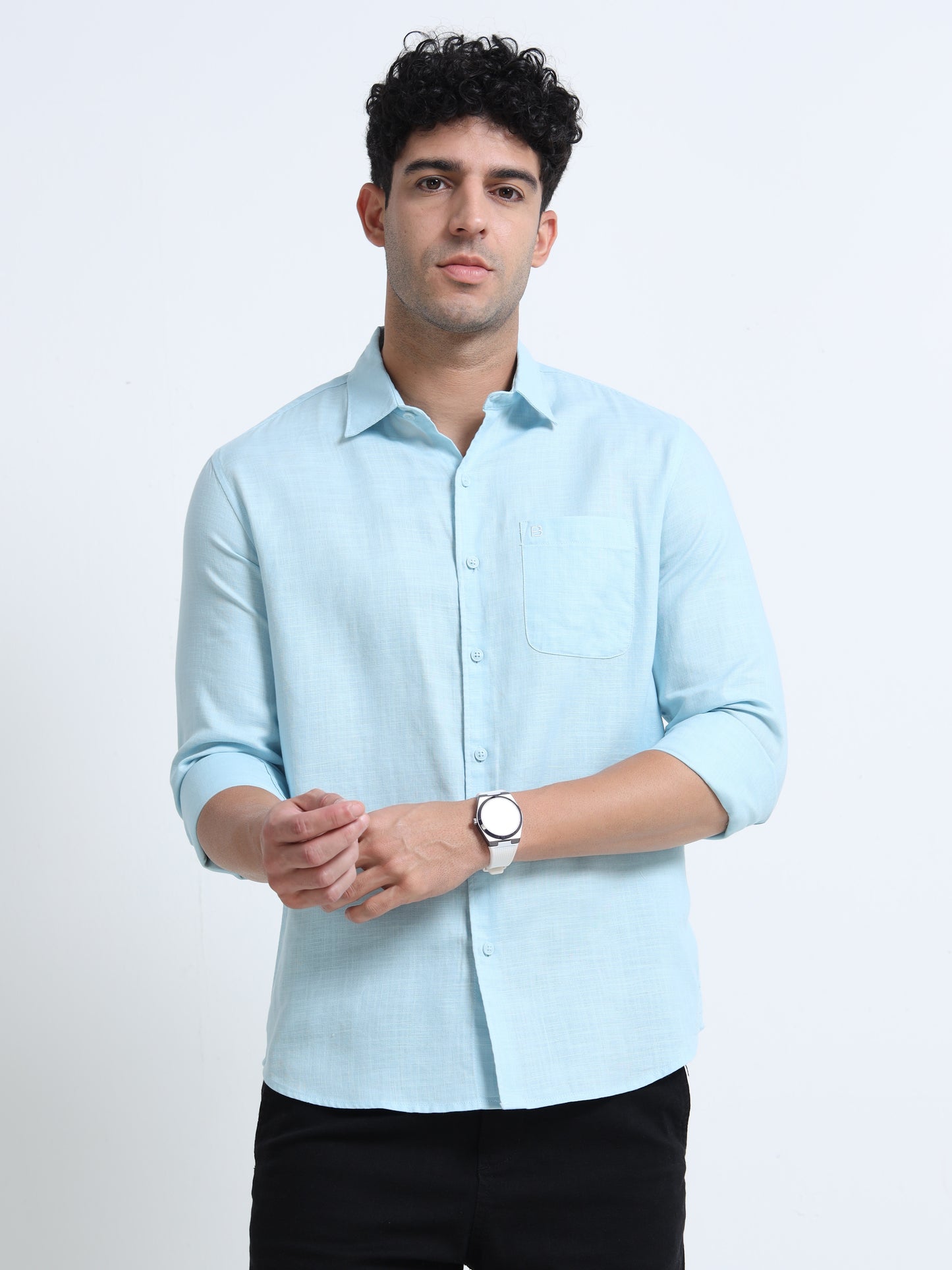 Men's SKY BLUE Casual Button-Down Shirt for Effortless Style