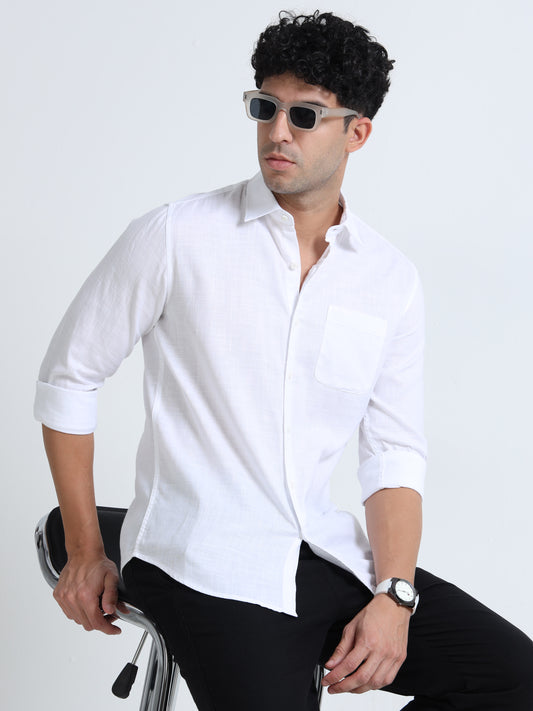 Men's PERAL WHITE Casual Button-Down Shirt for Effortless Style