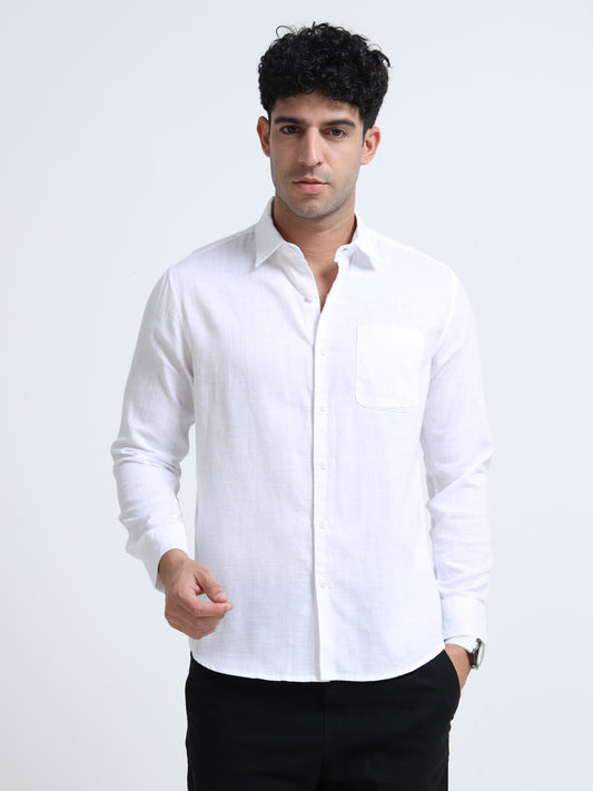 Men's PERAL WHITE Casual Button-Down Shirt for Effortless Style