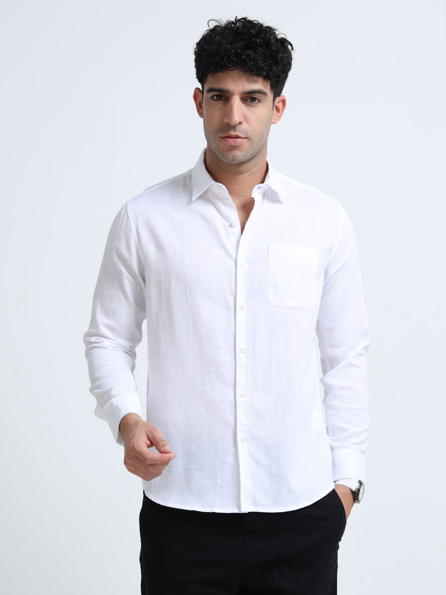 Men's PERAL WHITE Casual Button-Down Shirt for Effortless Style