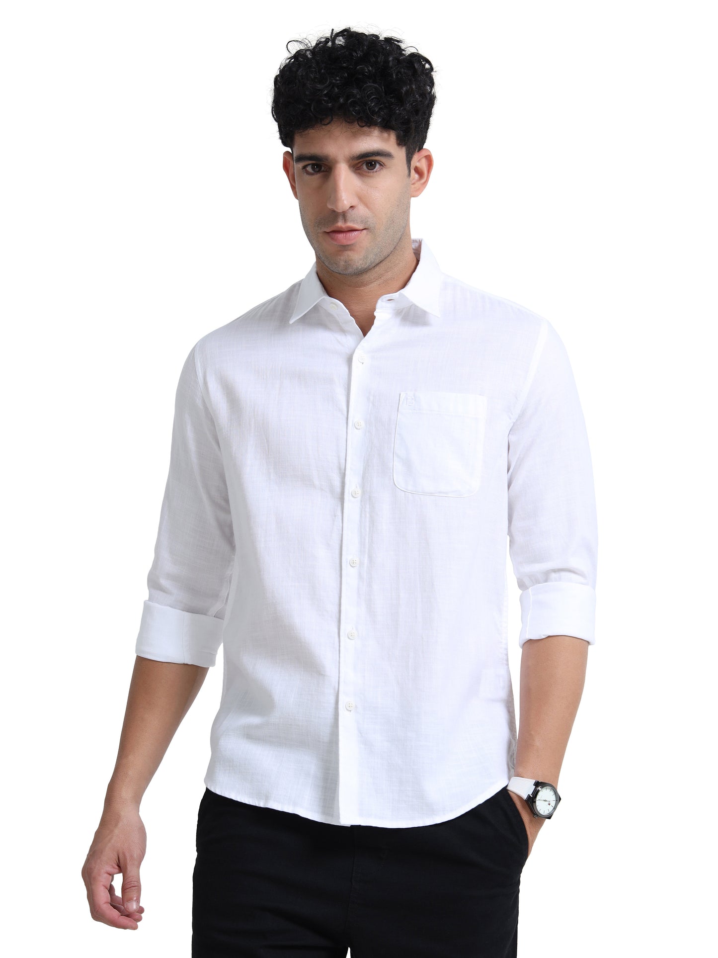 Men's PERAL WHITE Casual Button-Down Shirt for Effortless Style