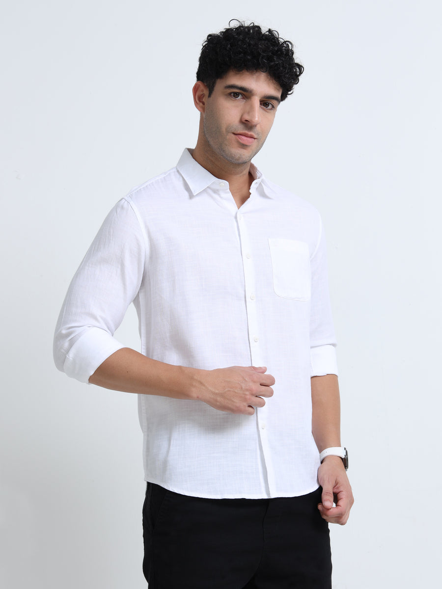Men's PERAL WHITE Casual Button-Down Shirt for Effortless Style
