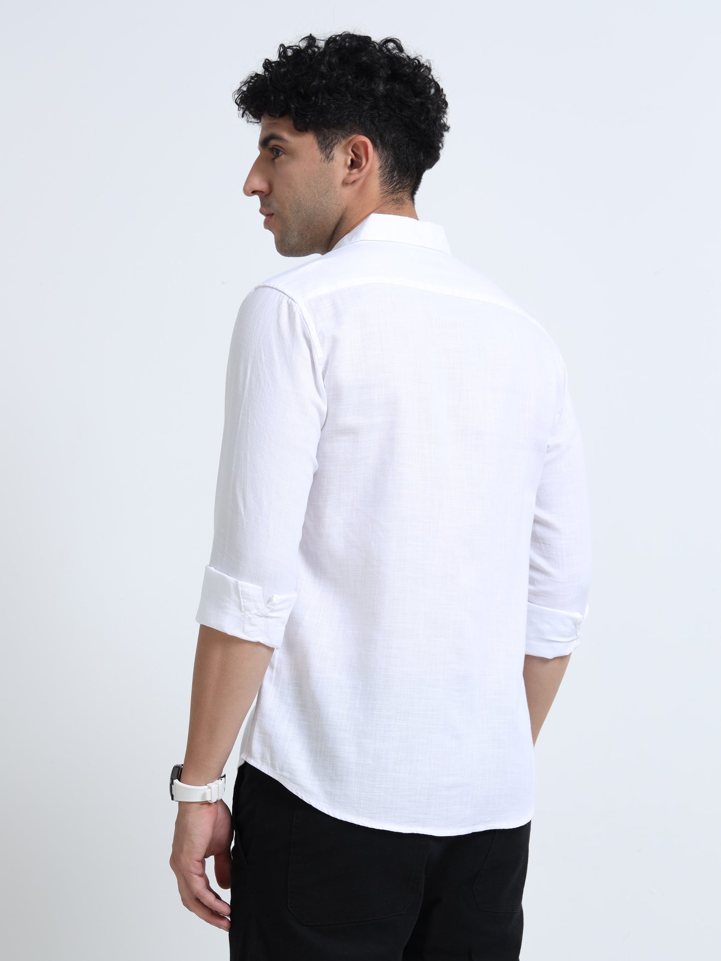 Men's PERAL WHITE Casual Button-Down Shirt for Effortless Style