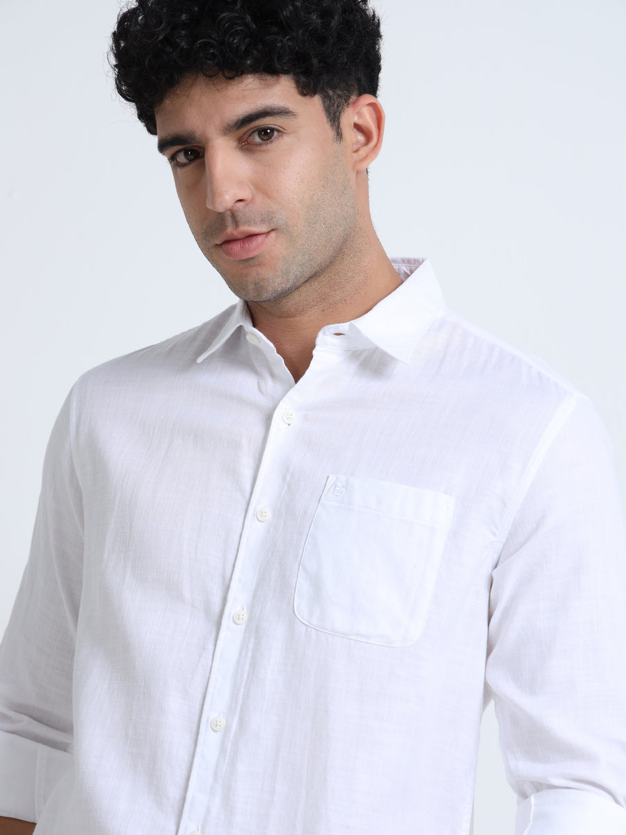 Men's PERAL WHITE Casual Button-Down Shirt for Effortless Style
