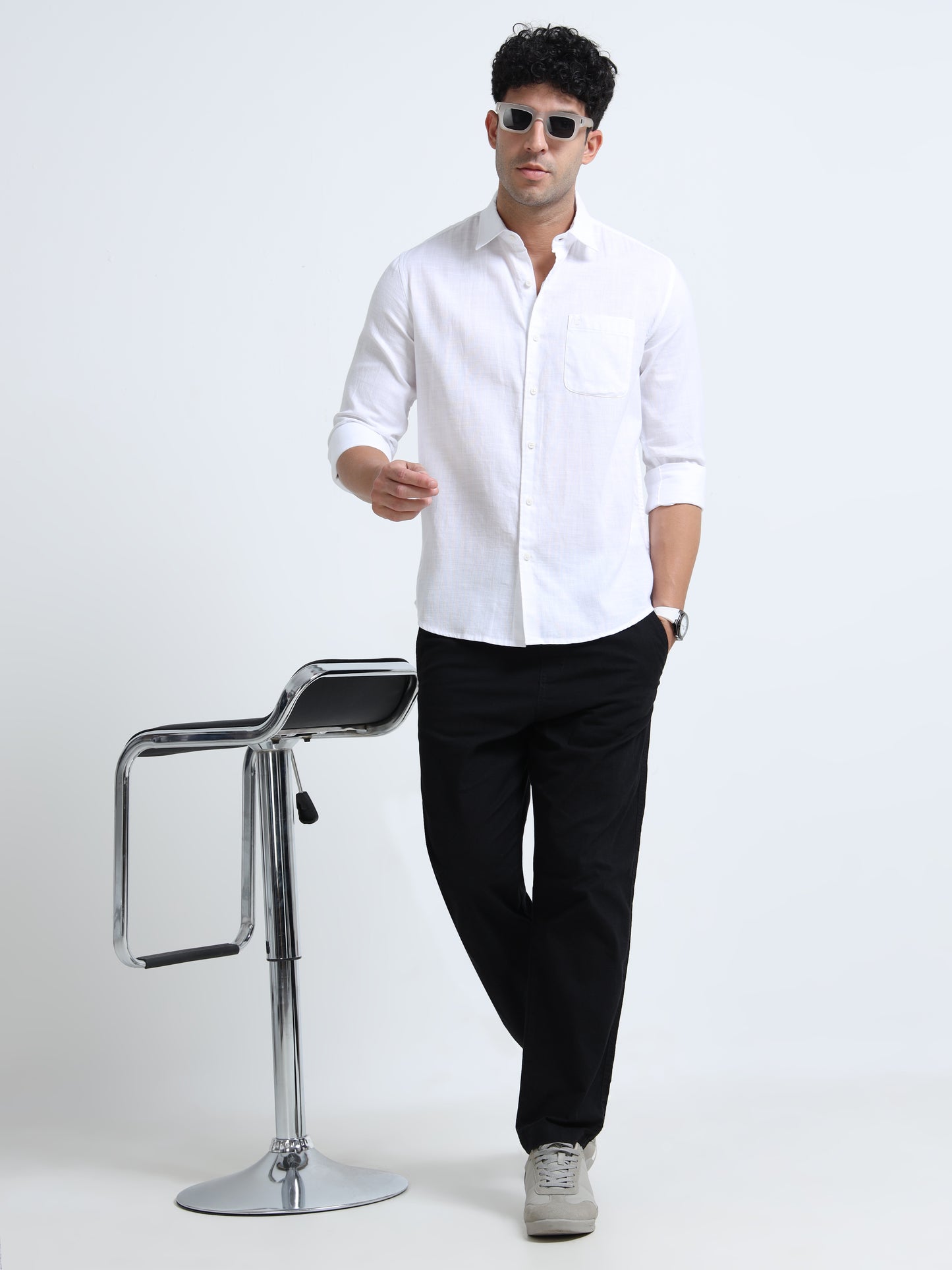 Men's PERAL WHITE Casual Button-Down Shirt for Effortless Style