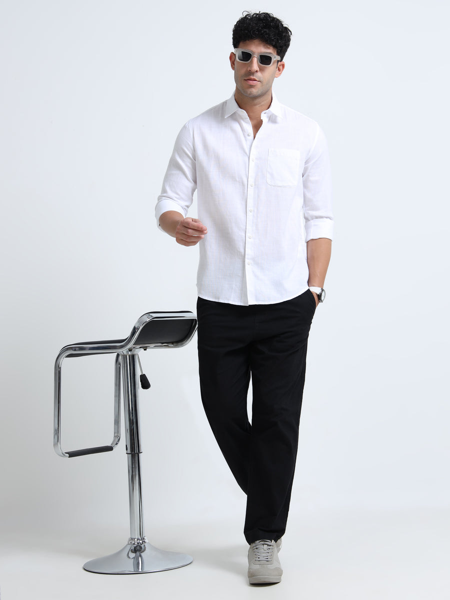 Men's PERAL WHITE Casual Button-Down Shirt for Effortless Style